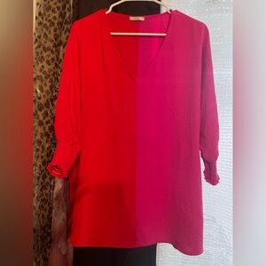 JODIFL Red and Pink V-Neck Blouse